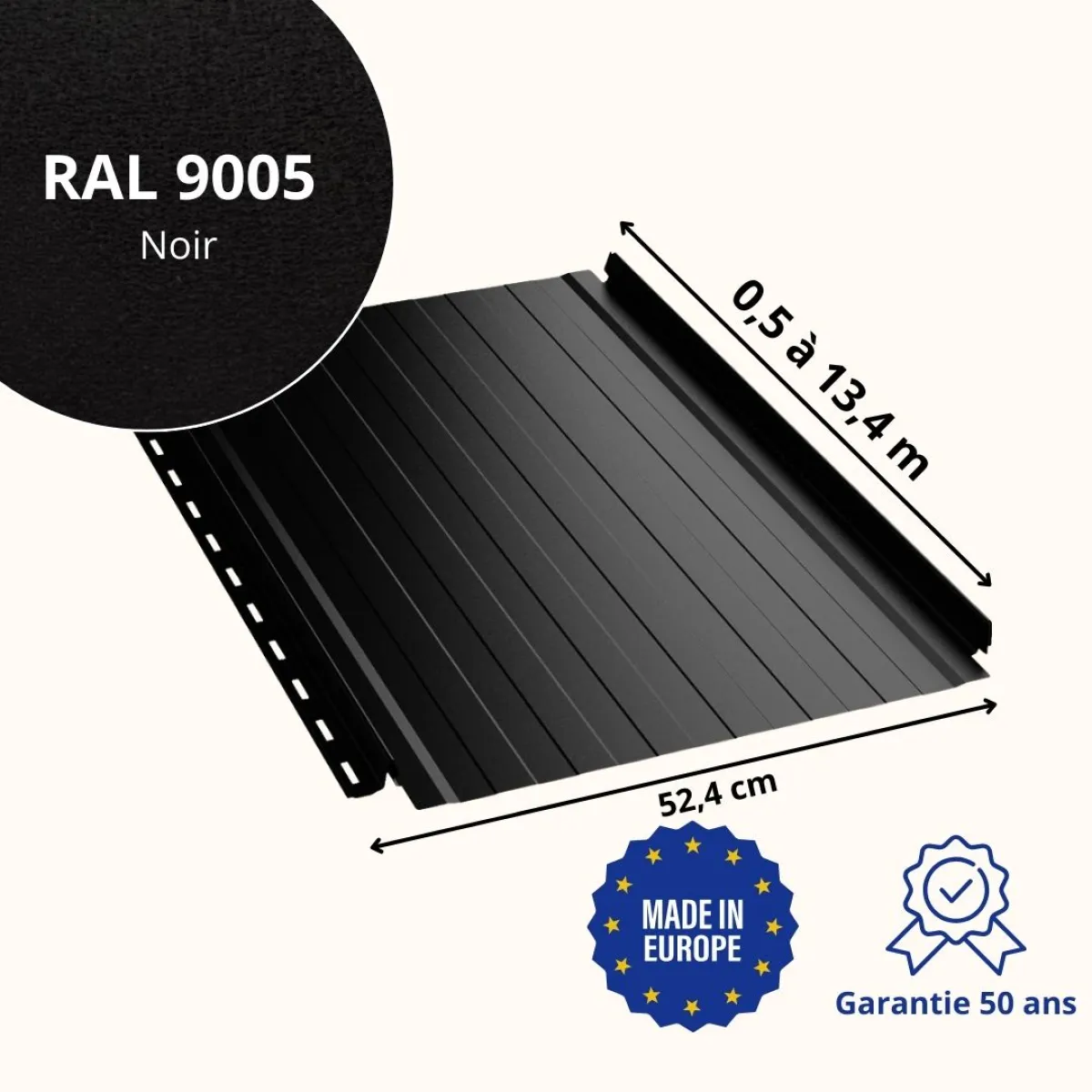 Joint debout Snap Lock ondulé Noir mat