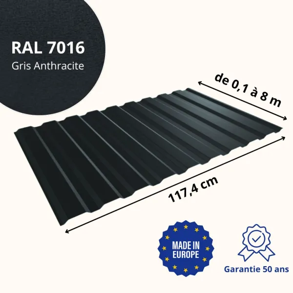 Tôle de bardage bac acier Medio Gris Anthracite mat - 2