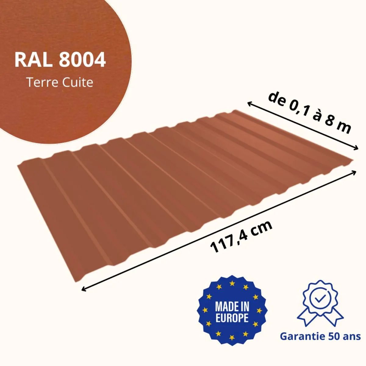 Tôle de bardage bac acier Medio Terre Cuite mat