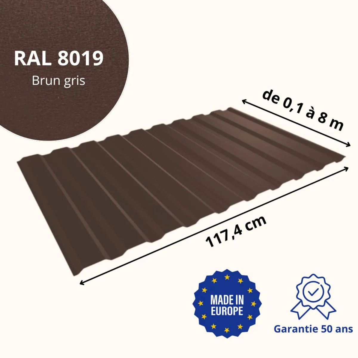 Tôle de bardage bac acier Medio Brun Gris mat