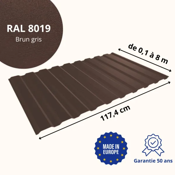 Tôle de bardage bac acier Medio Brun Gris mat - 2