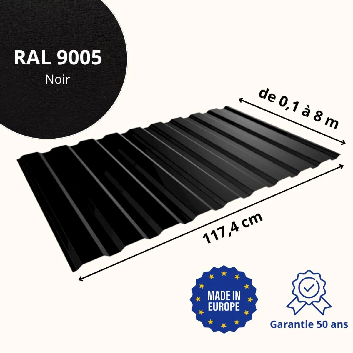 Tôle de bardage bac acier Medio Noir mat