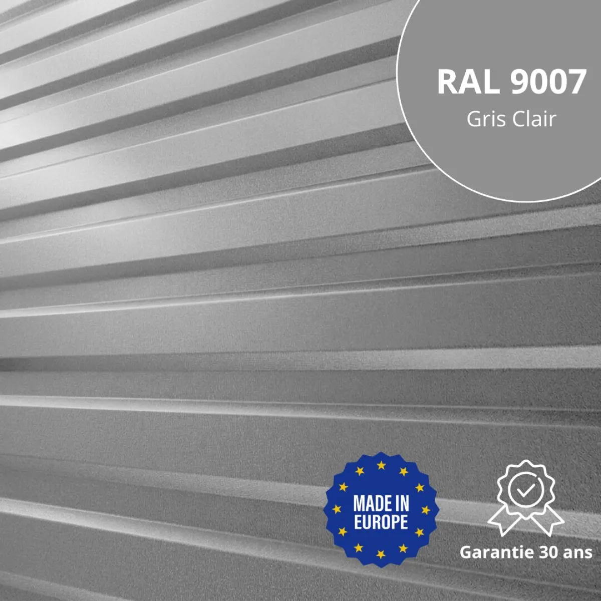 Tôle de bardage bac acier Medio Gris Clair brillant