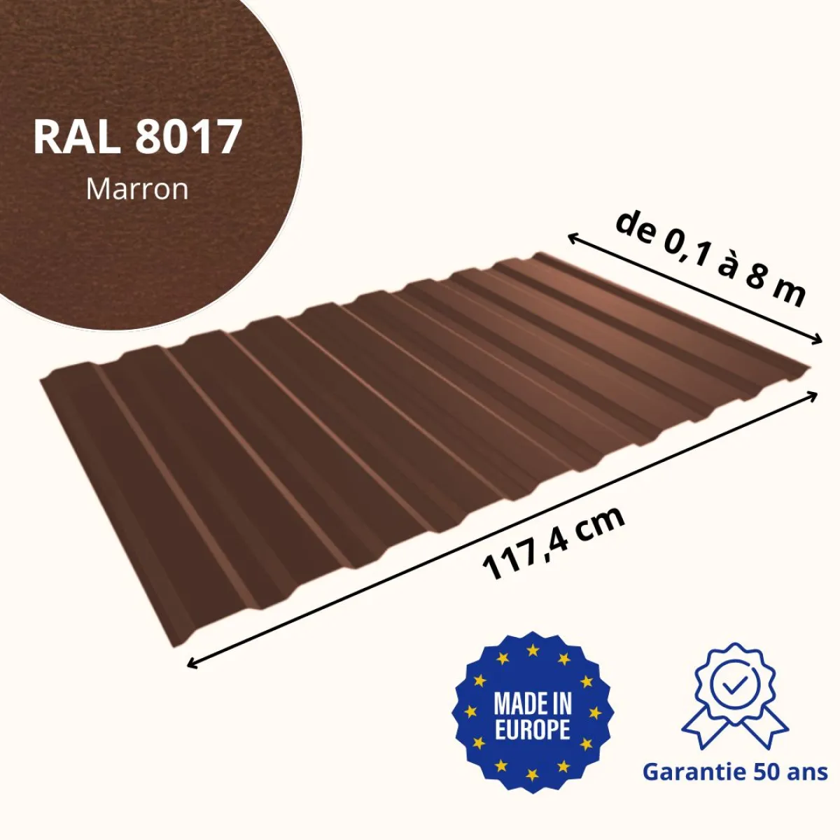 Tôle de bardage bac acier Medio Marron mat