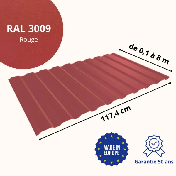 Tôle de bardage bac acier Medio Rouge mat - 2