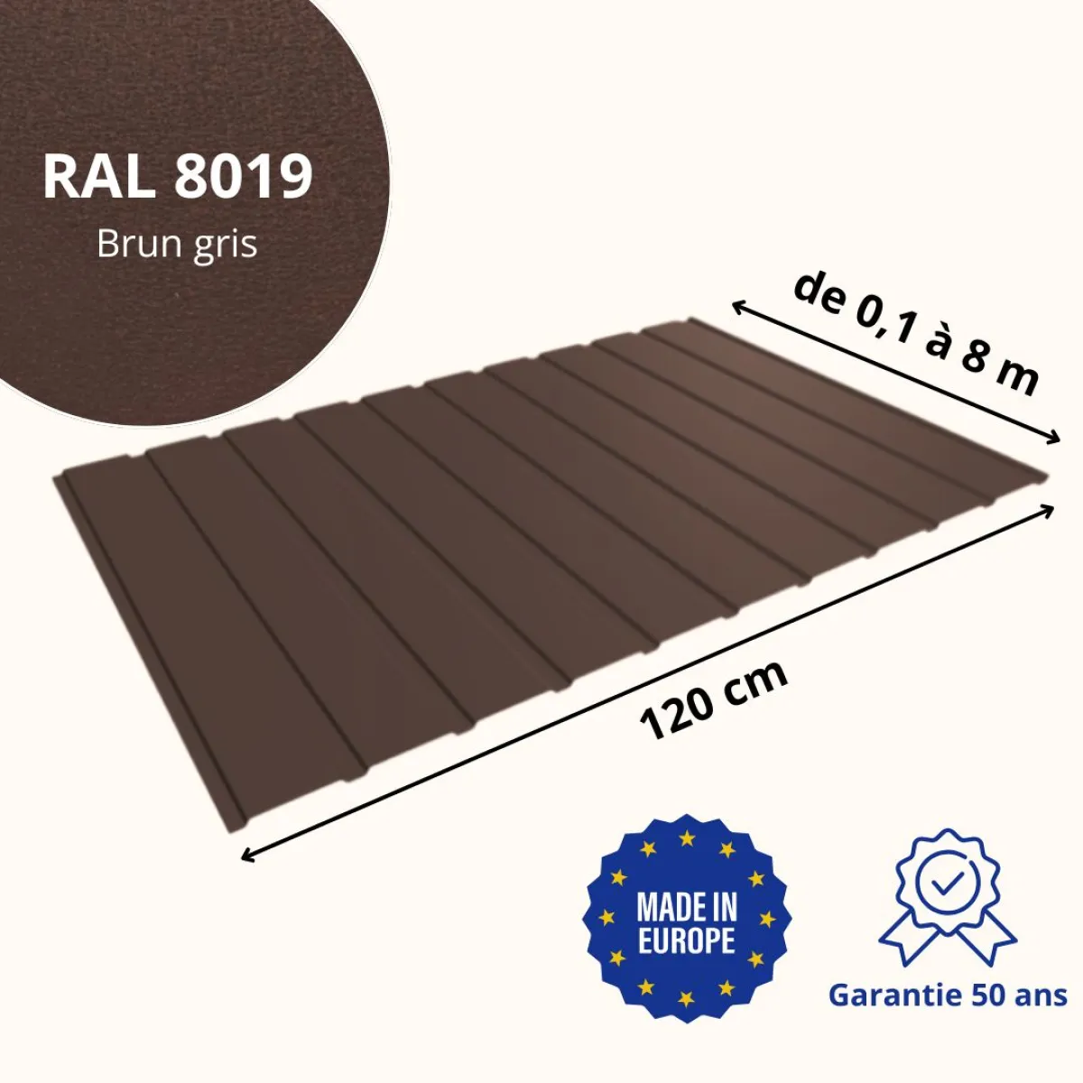 Panneau de bardage bac acier Plano Brun Gris mat