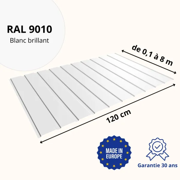 Panneau de Bardage bac acier Plano Blanc brillant - 2