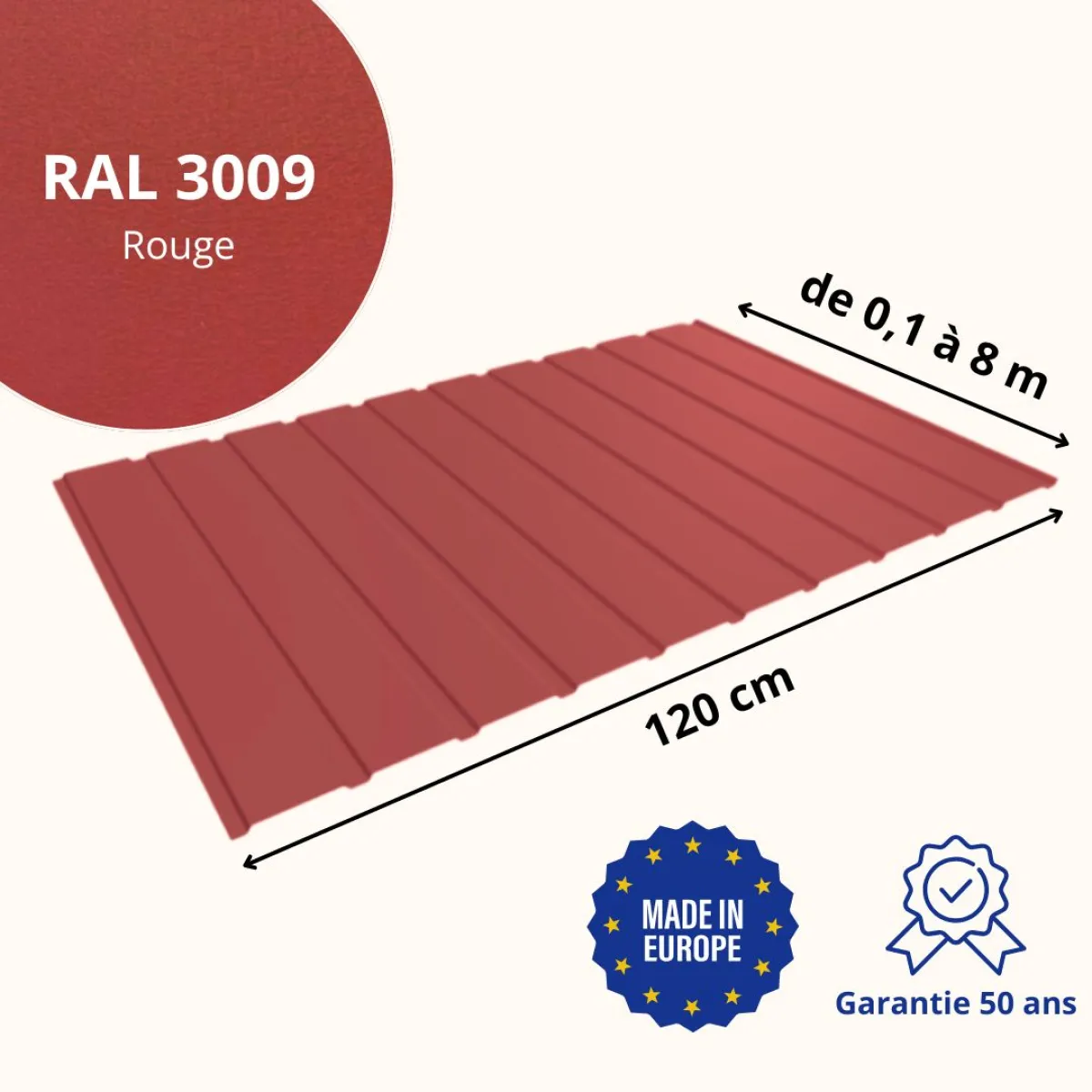 Panneau de Bardage bac acier Plano Rouge mat