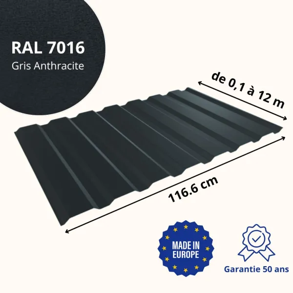 Tôle de bardage bac acier Vigo Gris Anthracite mat - 2