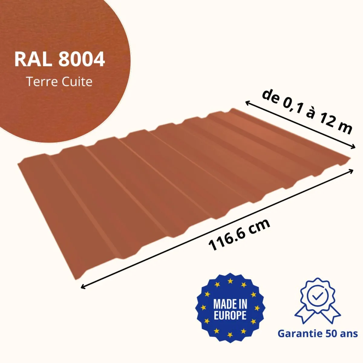 Tôle de bardage bac acier Vigo Terre Cuite mat