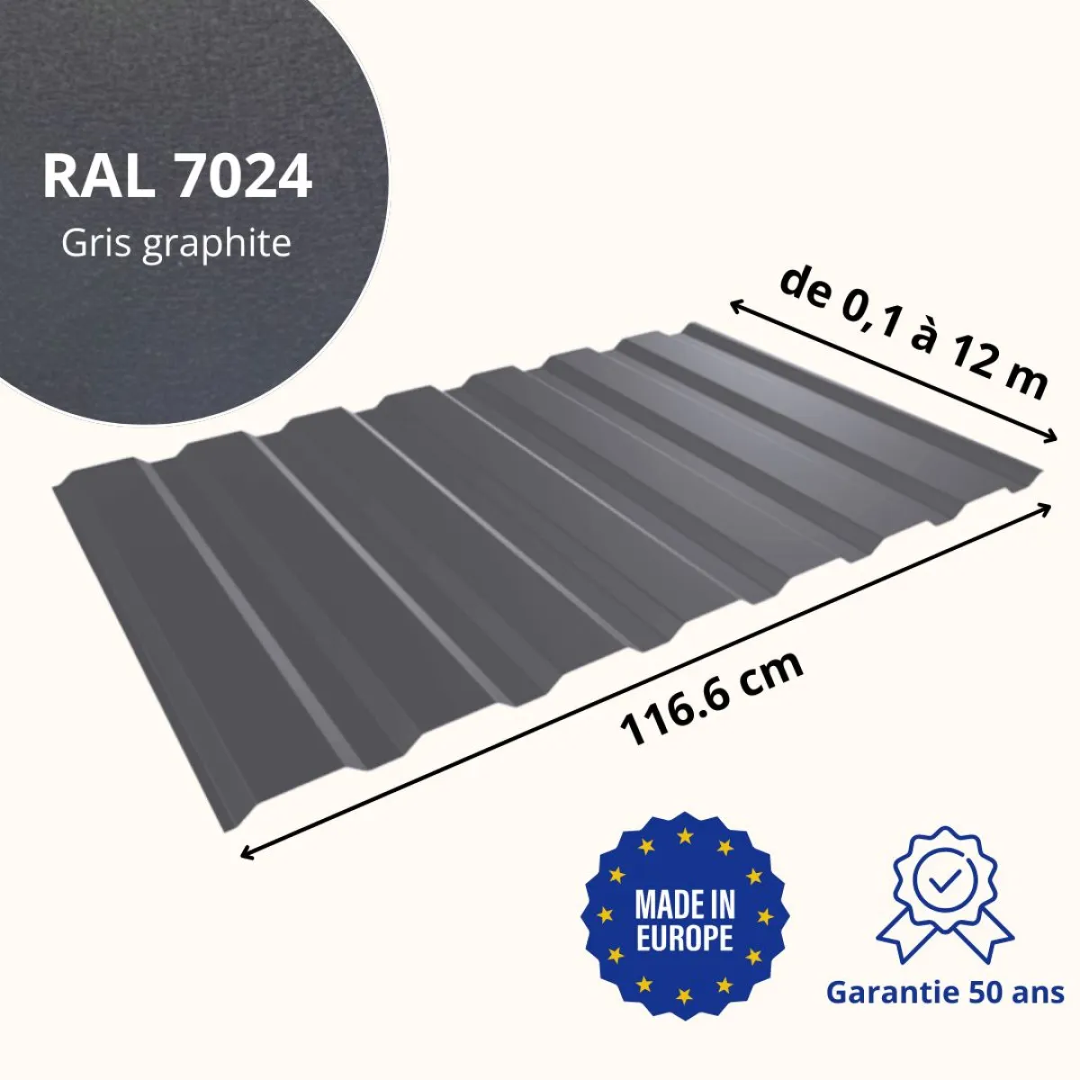 Tôle de bardage bac acier Vigo Gris Graphite mat