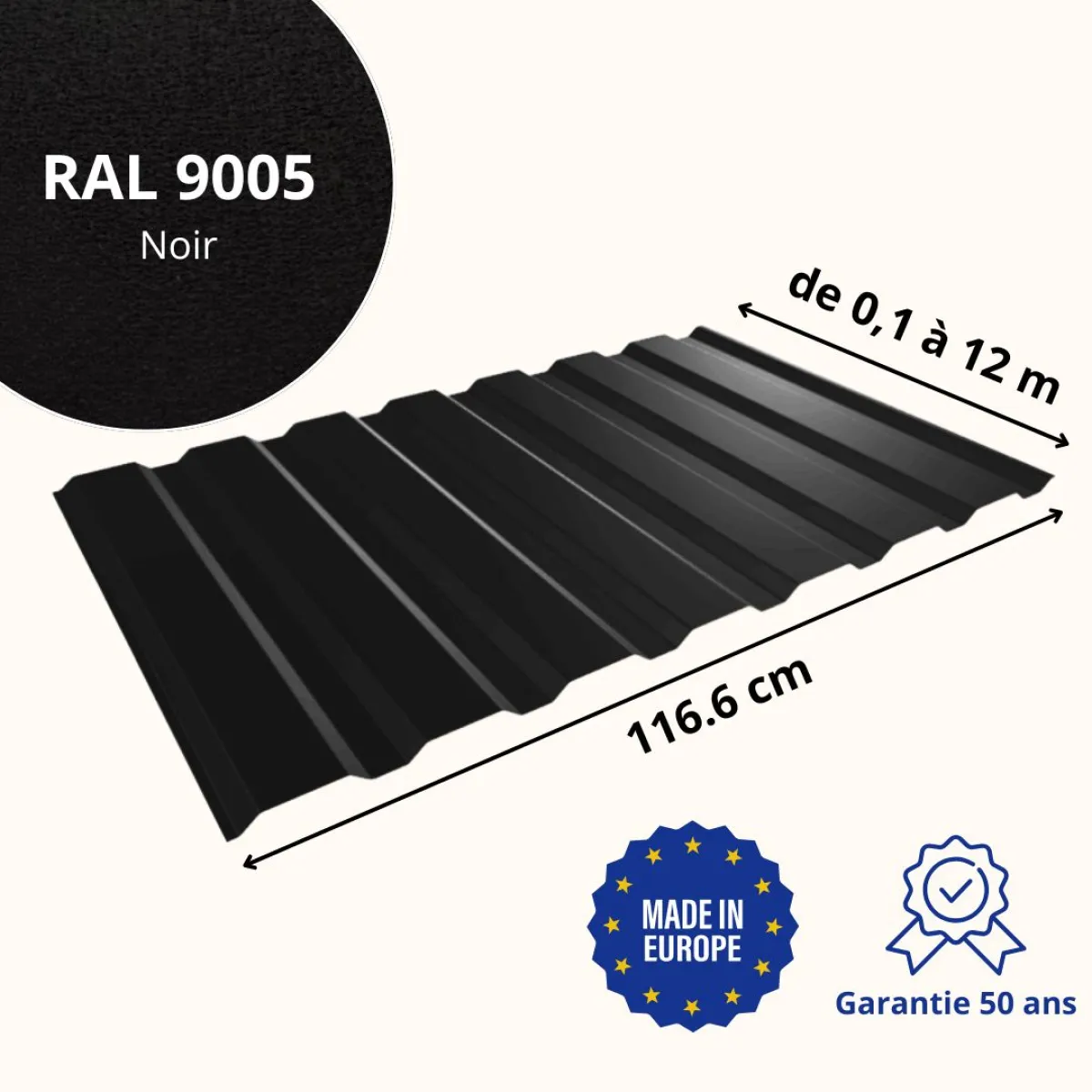 Tôle de bardage bac acier Vigo Noir mat