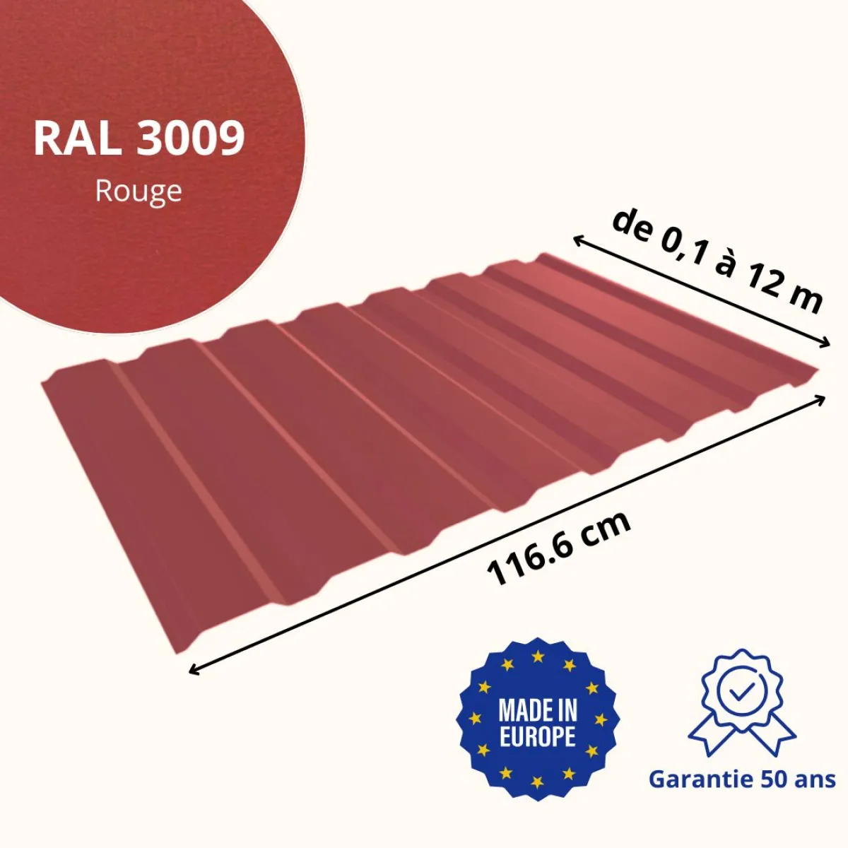 Tôle de bardage bac acier Vigo Rouge mat