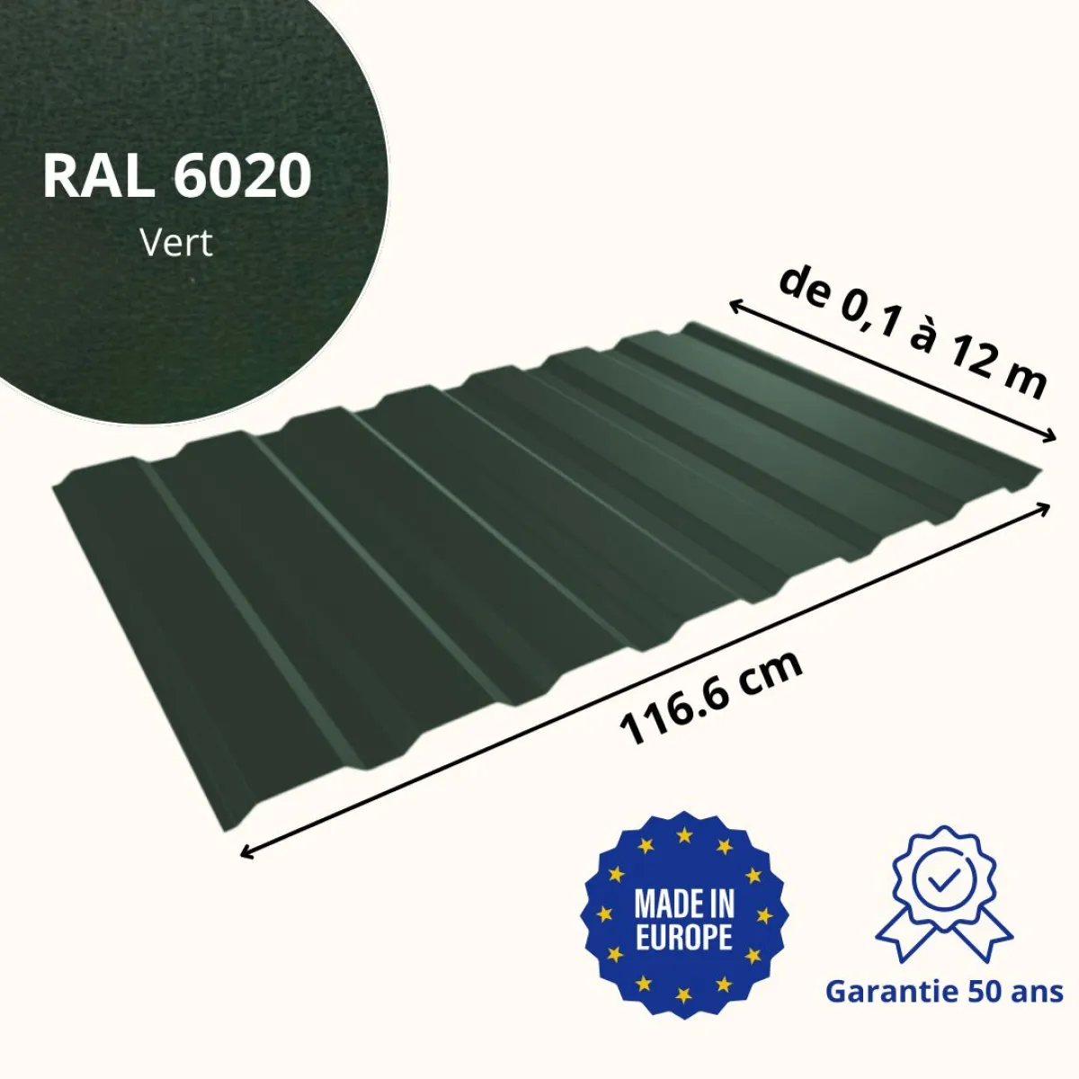 Tôle de bardage bac acier Vigo Vert mat