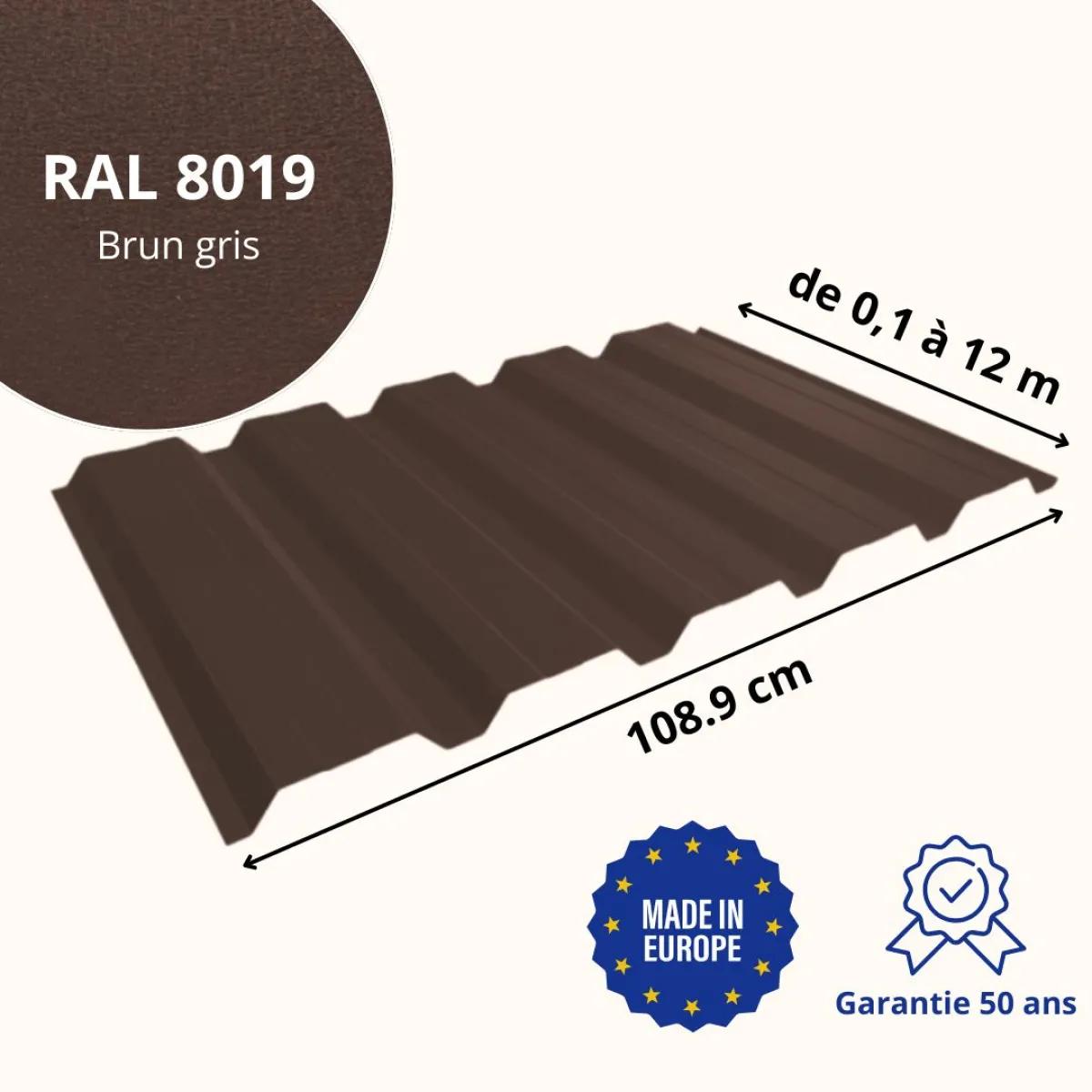 Tôle de bardage bac acier Alto Brun Gris mat