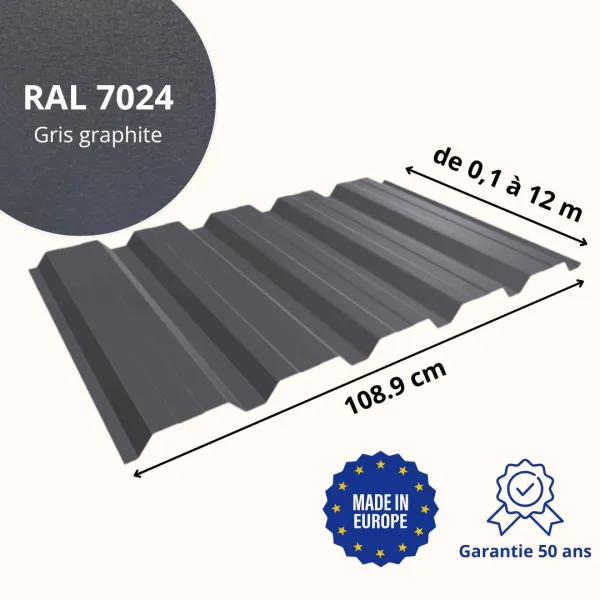 Tôle de bardage bac acier Alto Gris Graphite mat - 2