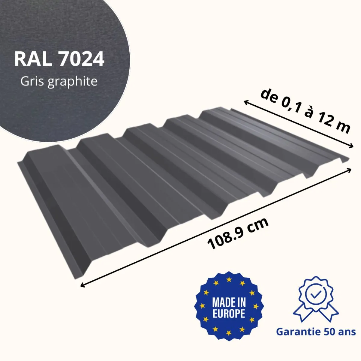 Tôle de bardage bac acier Alto Gris Graphite mat