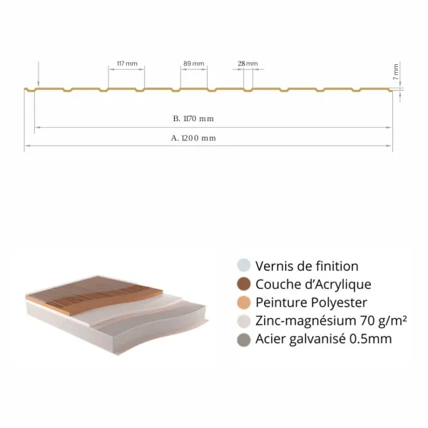 Tôle de Bardage Vario Chêne Doré 3D - 3
