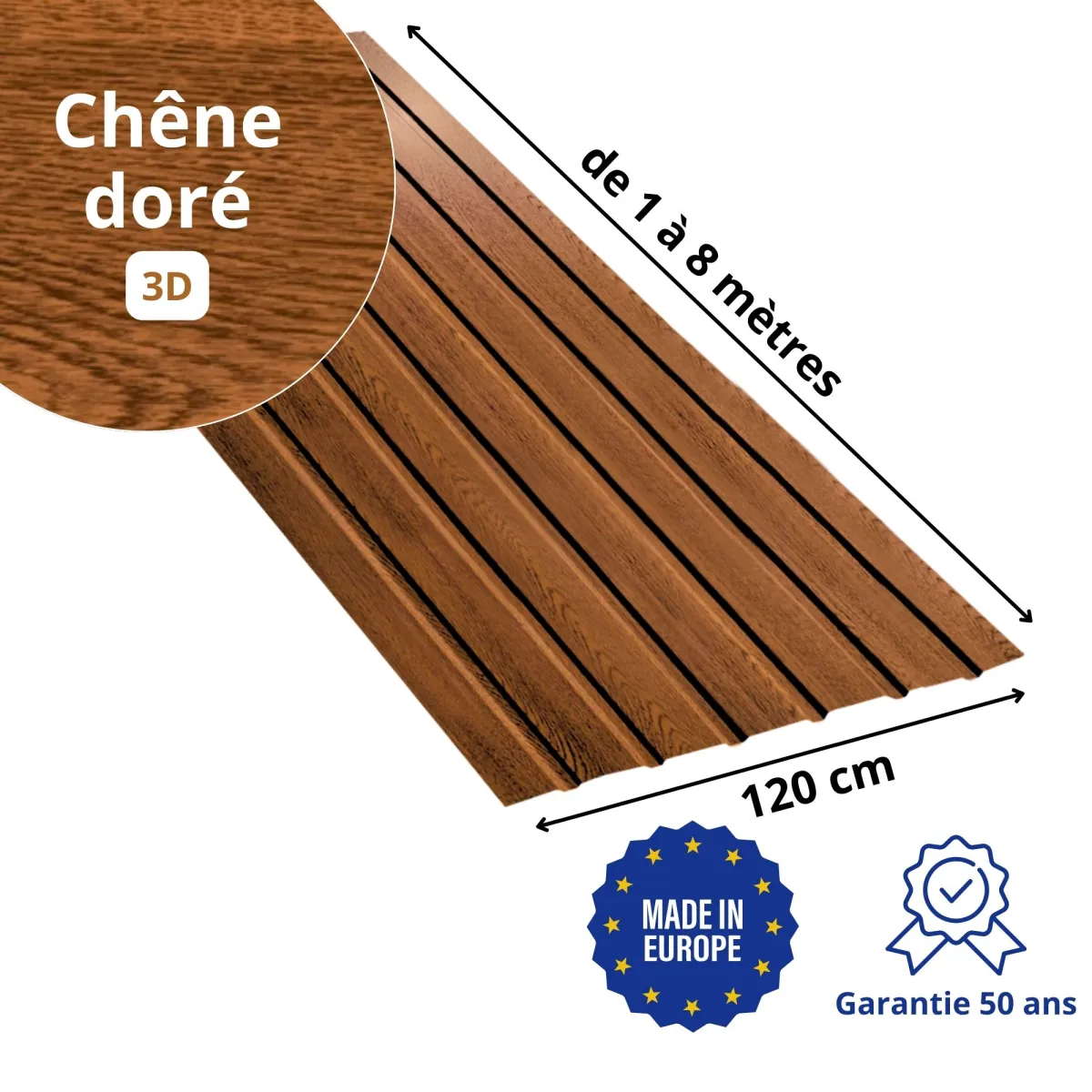 Tôle de Bardage Vario Chêne Doré 3D