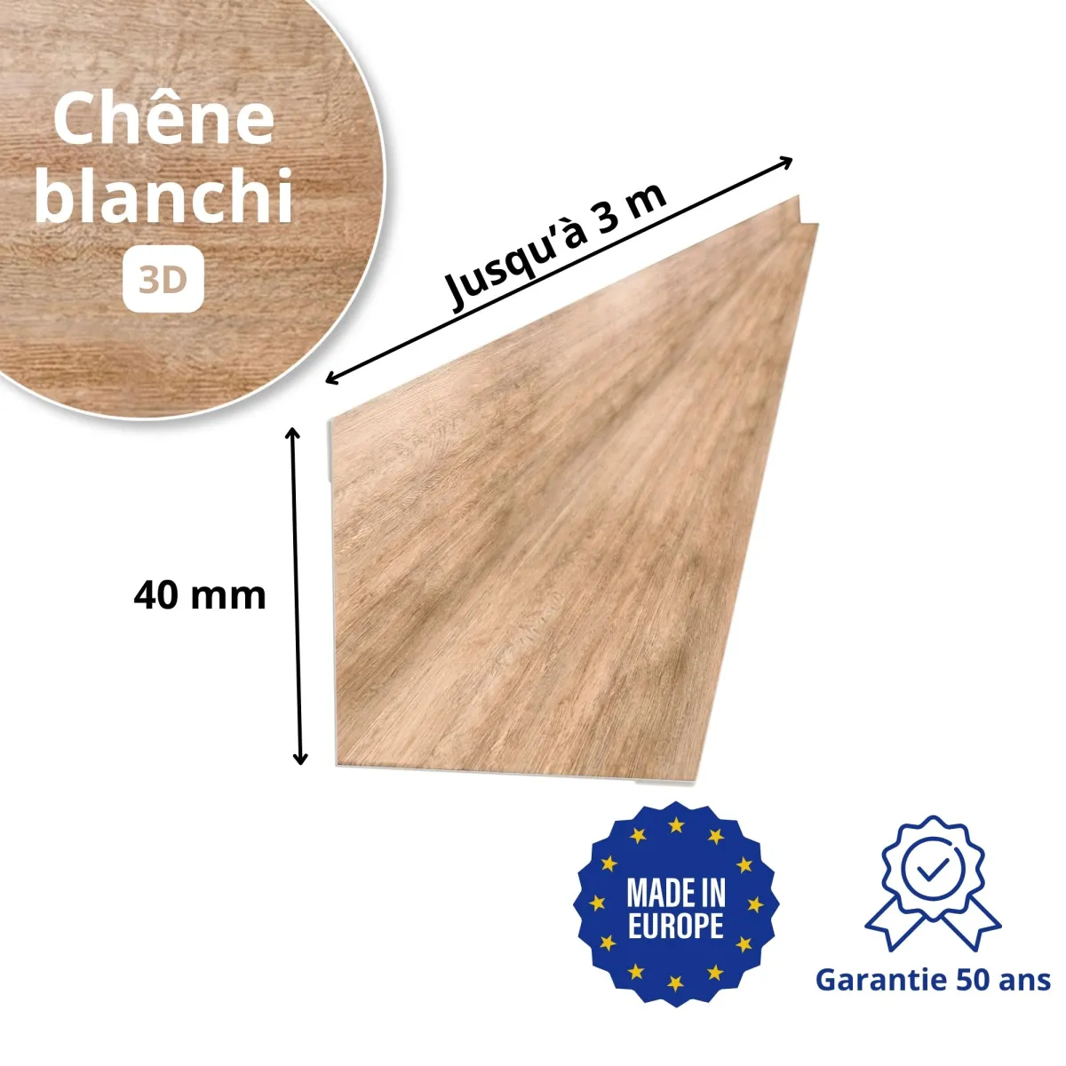 Profil d'angle intérieur finition Chêne Blanchi 3D