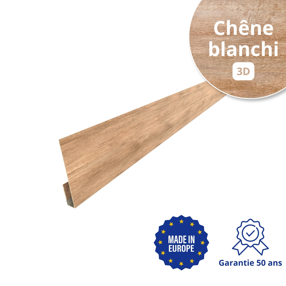 Profil d'angle J-Type finition Chêne Blanchi 3D