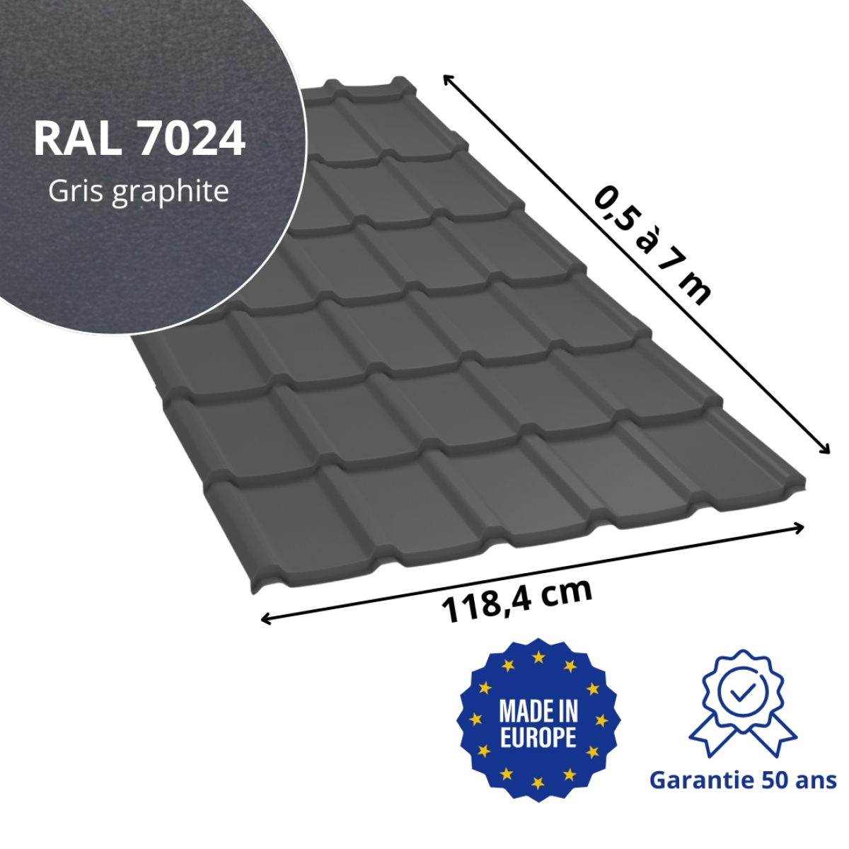 Tôle imitation tuile Allano Gris Graphite mat