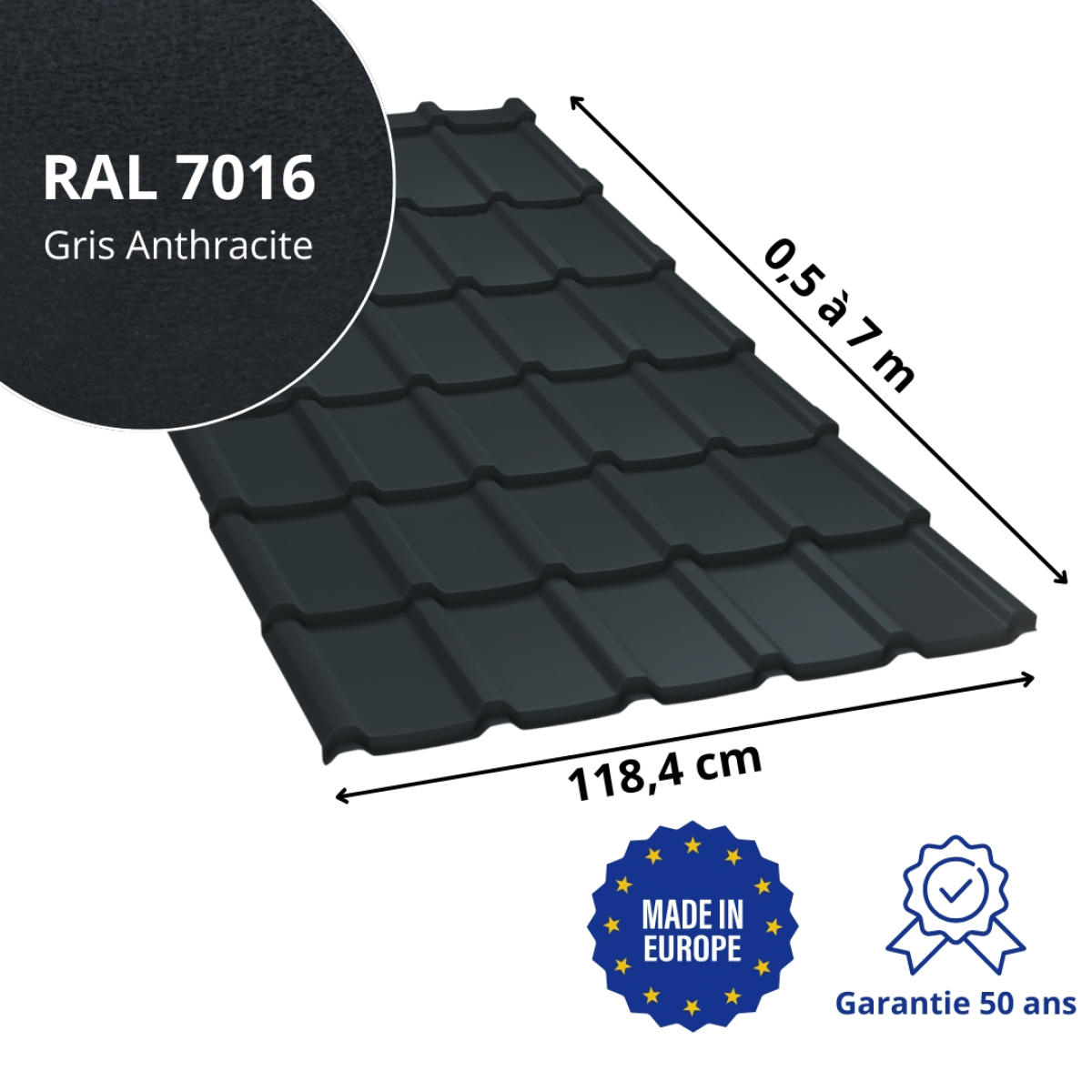 Tôle imitation tuile Allano Gris Anthracite mat