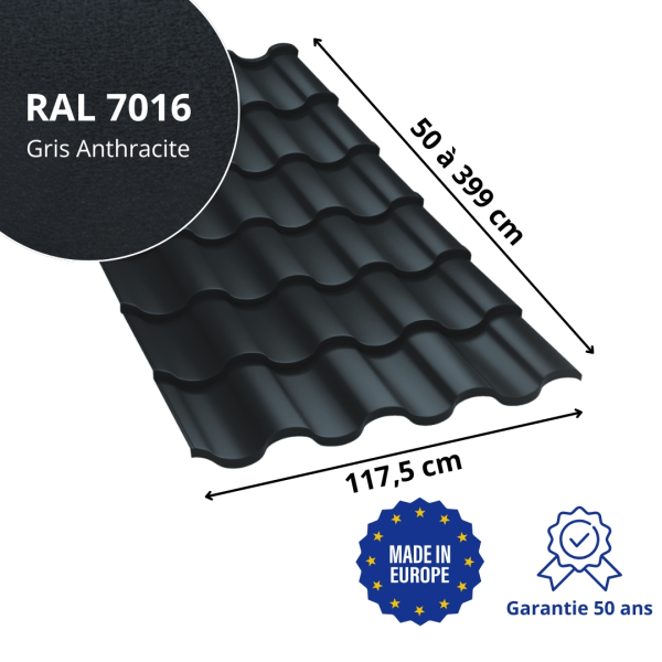 Tôle imitation tuile Centro Gris Anthracite mat - 2