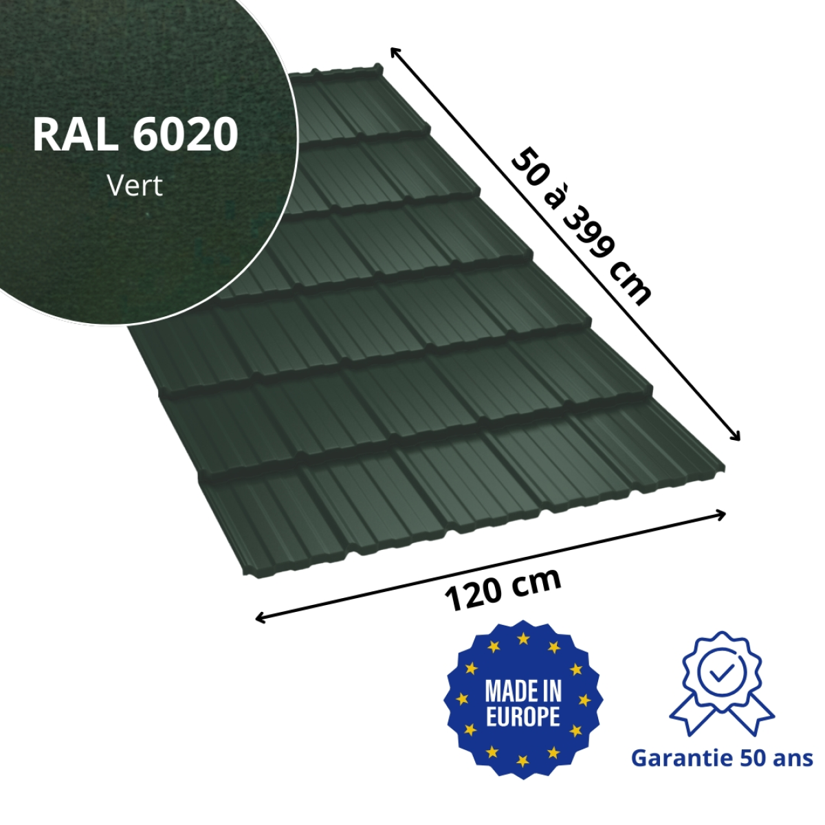 Tôle imitation tuile Horizon Vert mat