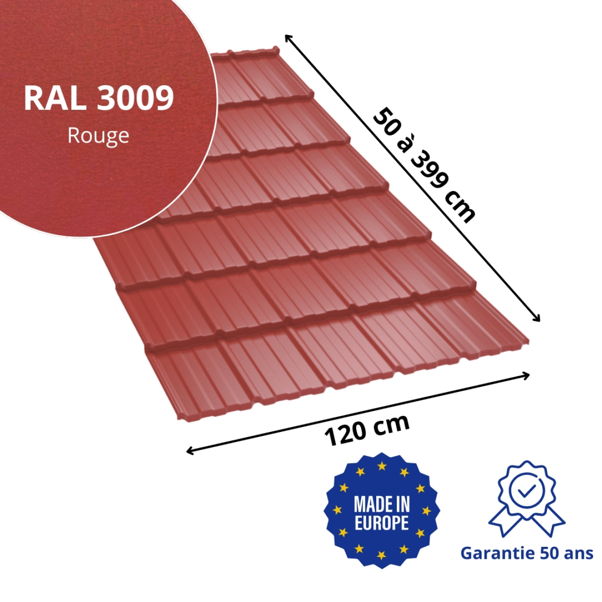 Tôle imitation tuile Horizon Rouge Mat