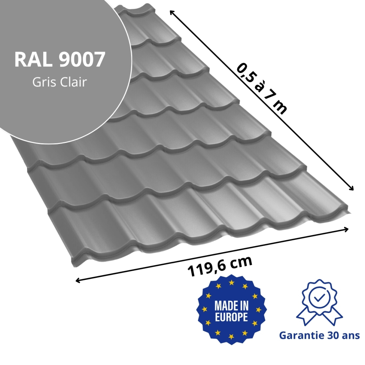 Tôle imitation tuile Vello Gris Clair brillant
