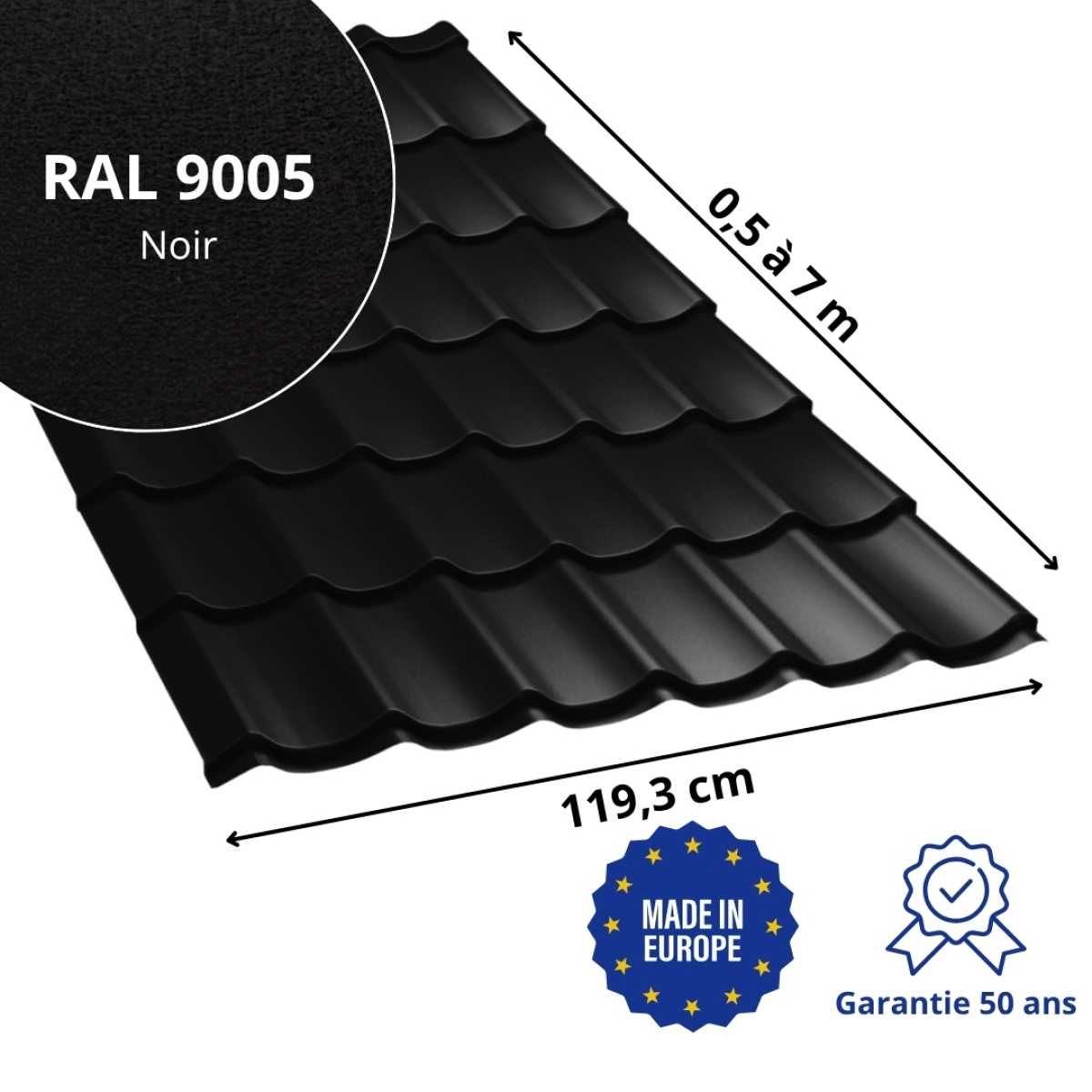Tôle imitation tuile Platino Noir mat