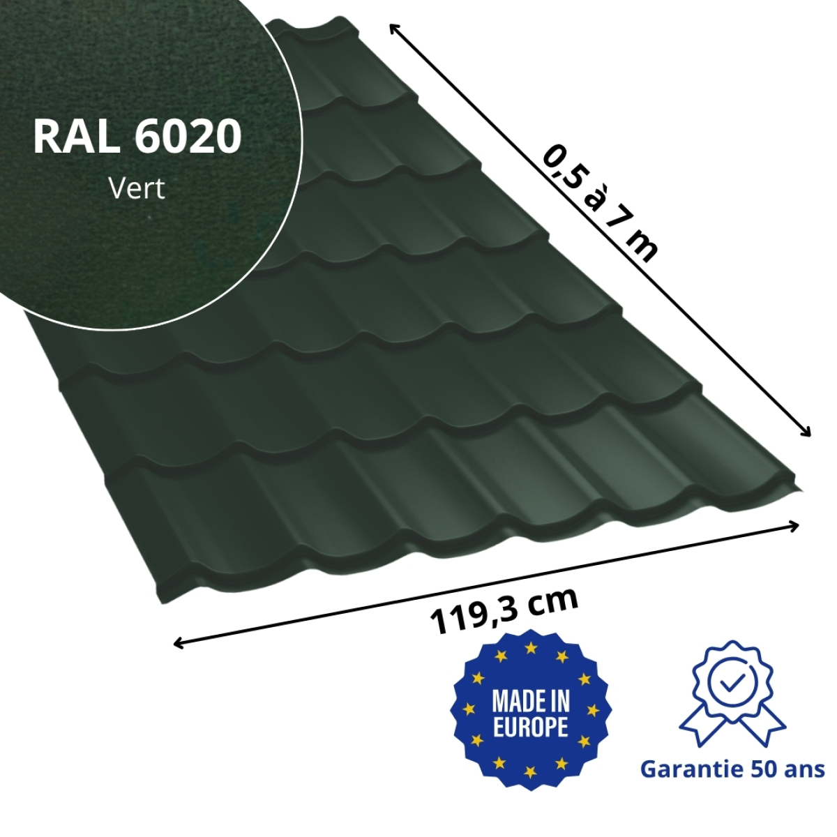 Tôle imitation tuile Platino Vert mat
