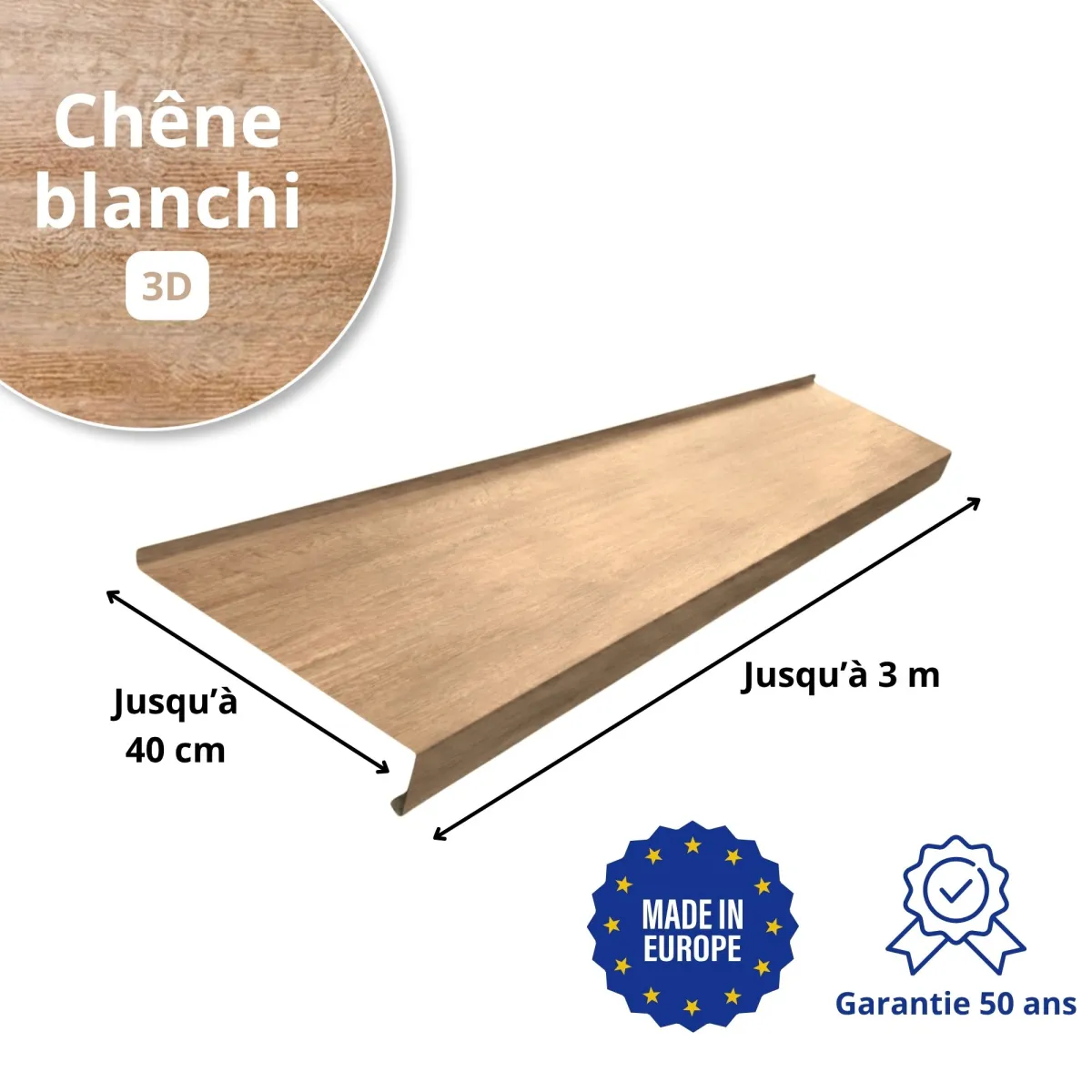 Appui de fenêtre avec rebord Chêne Blanchi 3D