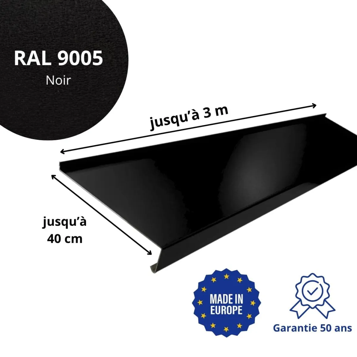 Appui de fenêtre avec rebord Noir mat