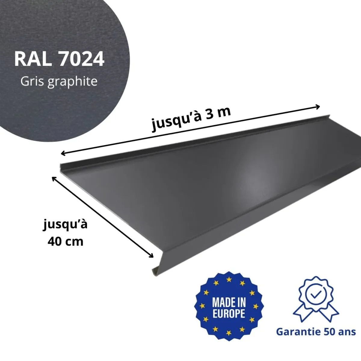 Appui de fenêtre avec rebord Gris Graphite mat