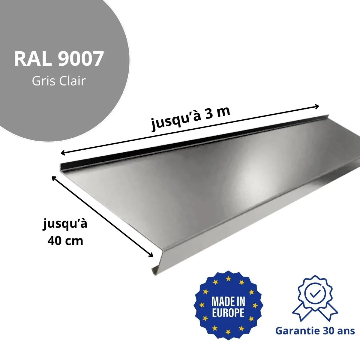 Appui de fenêtre avec rebord Gris Clair brillant