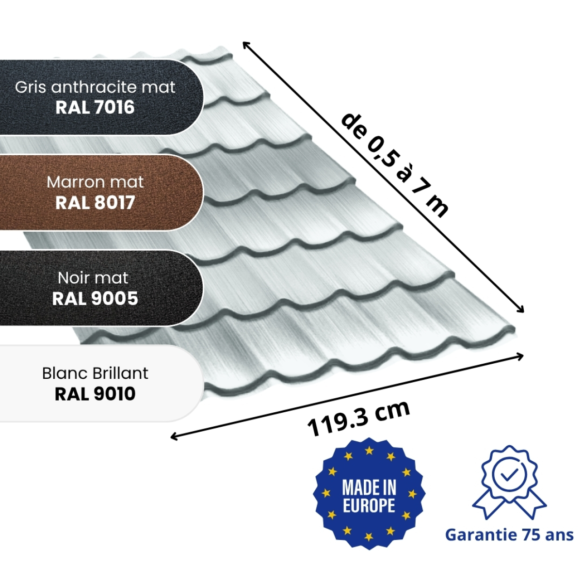 Tôle aluminium imitation tuile Platino Alu