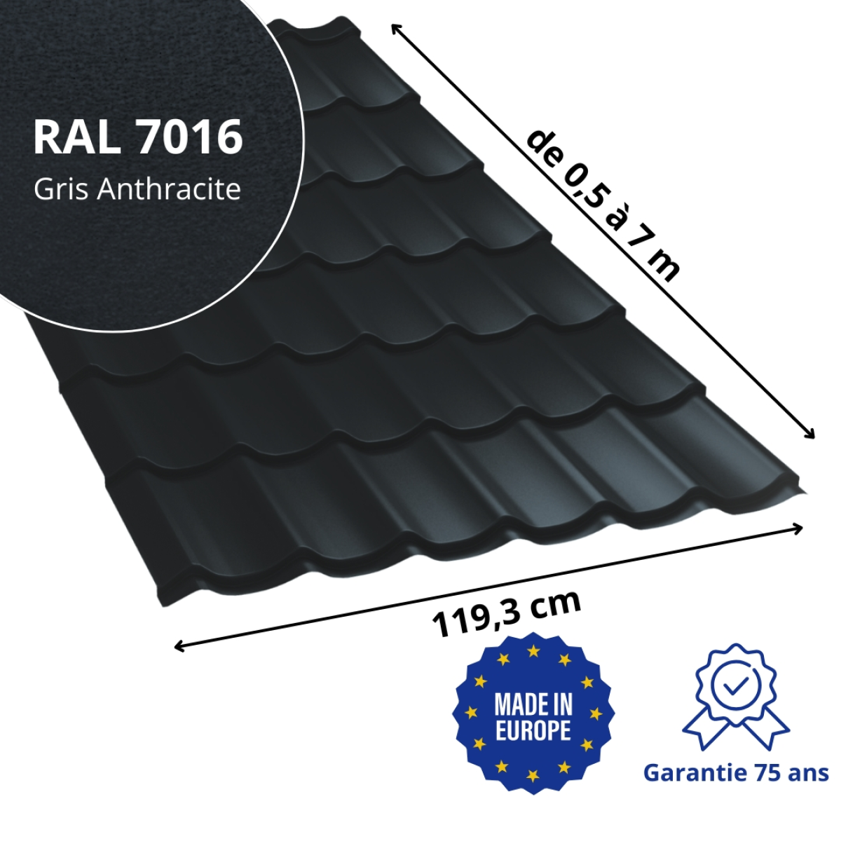 Tôle aluminium imitation tuile Platino Alu