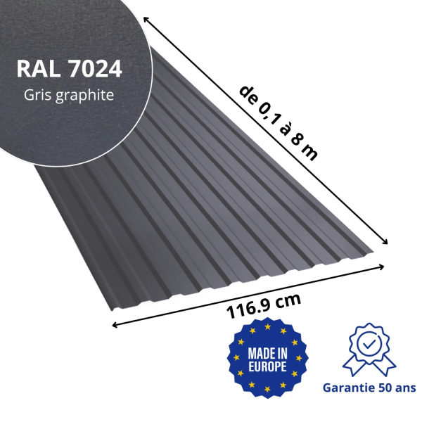 Tôle de toiture bac acier Medio Gris Graphite mat - 2