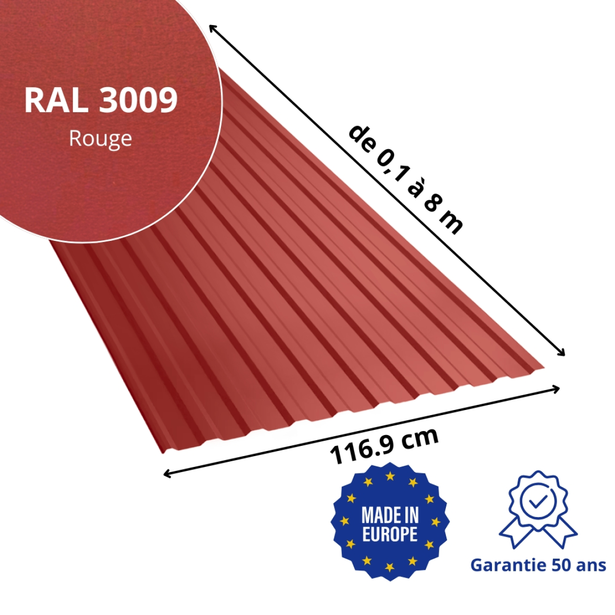 Tôle de toiture bac acier Medio Rouge mat
