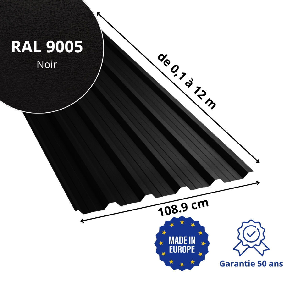 Tôle de toiture bac acier Alto Noir mat