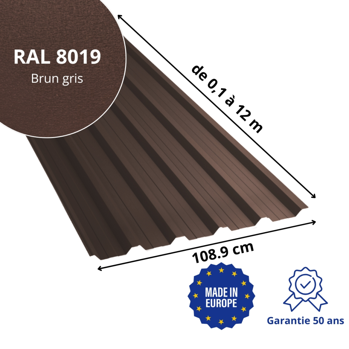 Tôle de toiture bac acier Alto Brun Gris mat