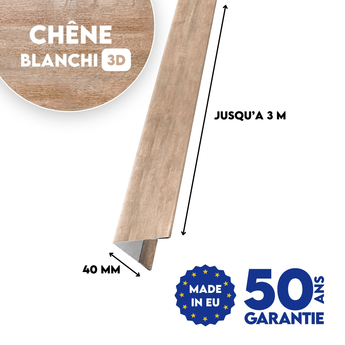 Cornière d'angle finition Chêne Blanchi 3D