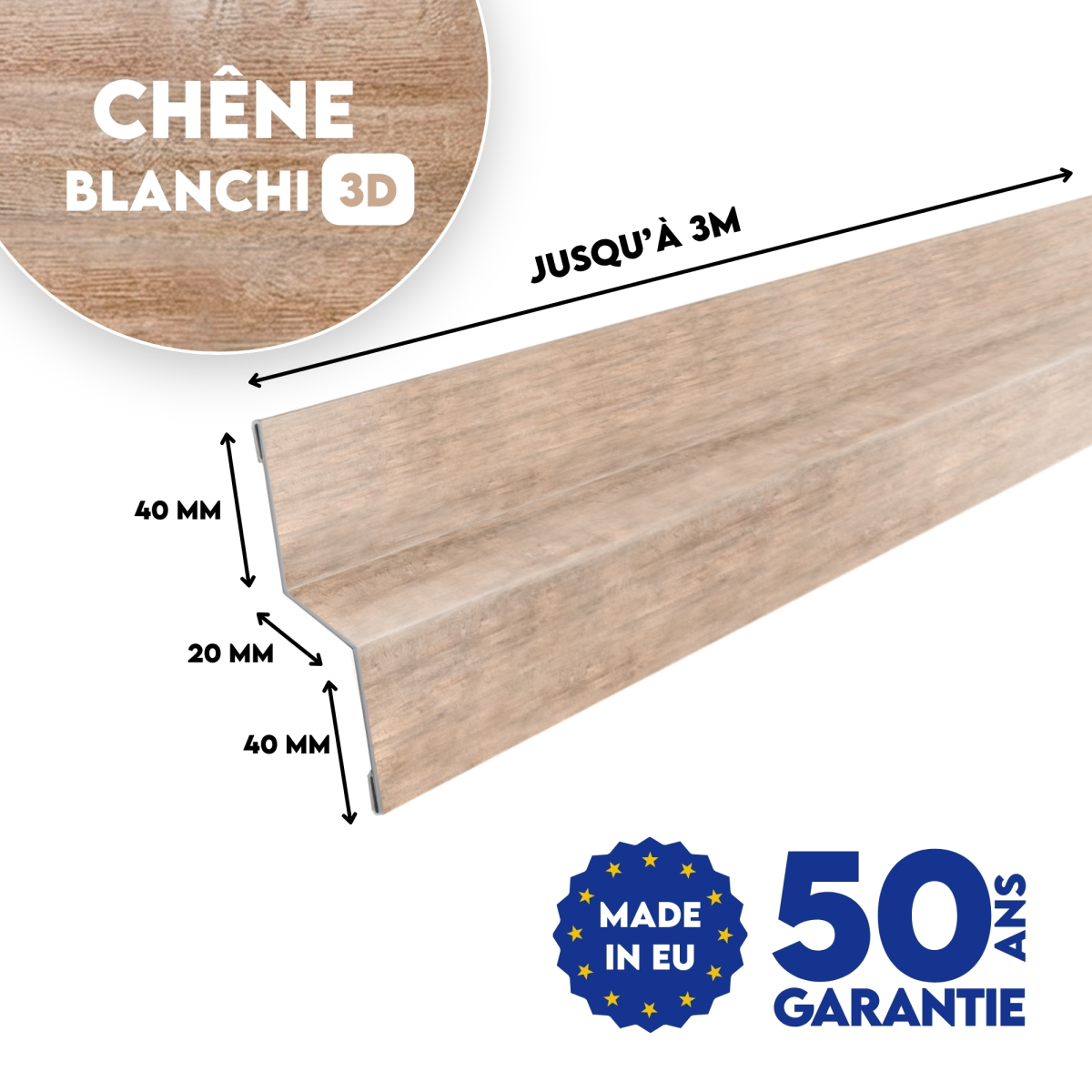 Bavette de rejet d'eau finition Chêne Blanchi 3D
