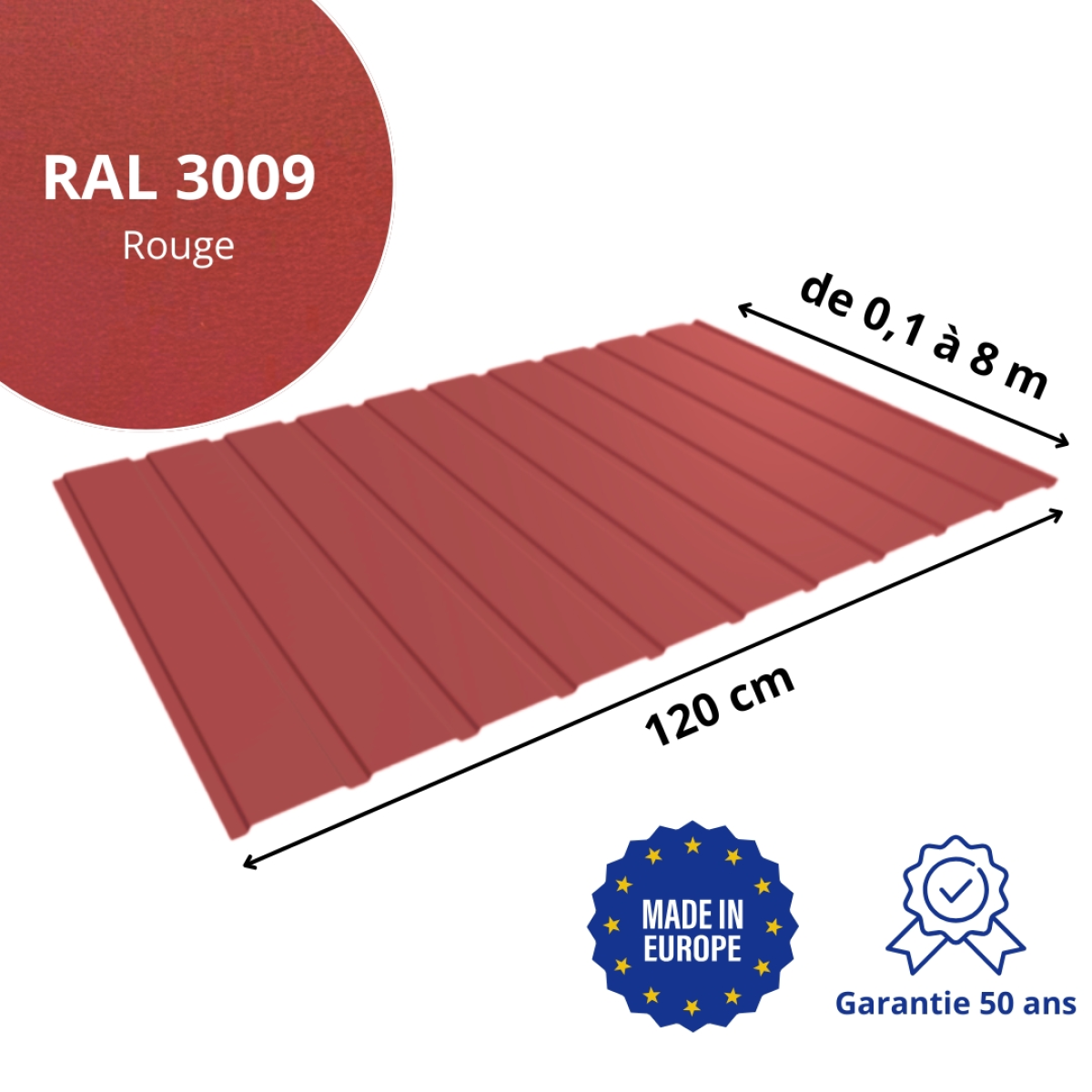 Panneau de Bardage bac acier Plano Rouge mat