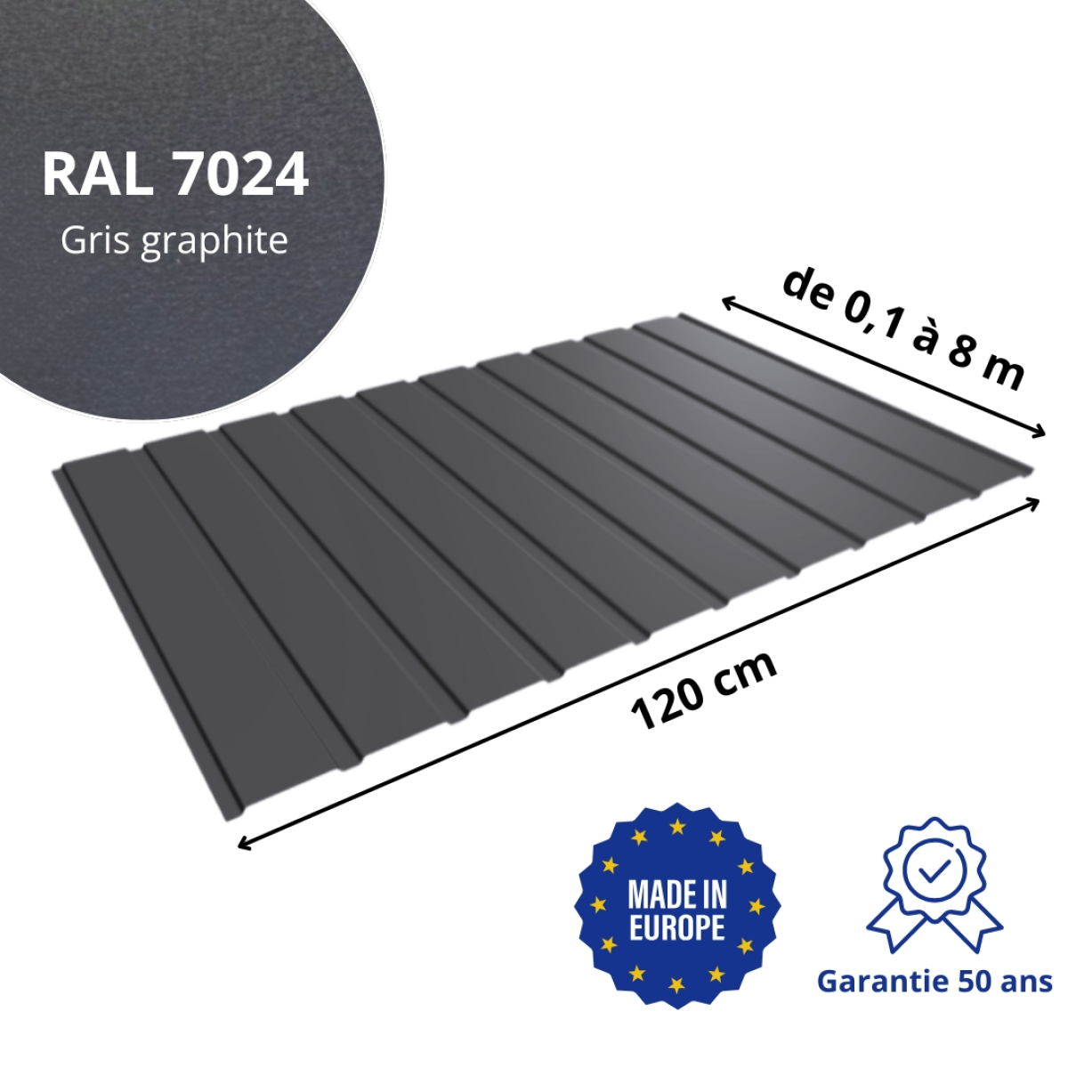 Panneau de Bardage bac acier Plano Gris Graphite mat