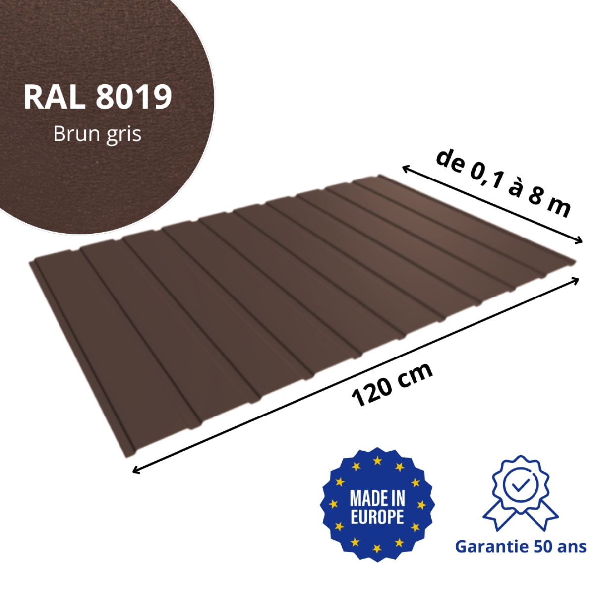 Panneau de bardage bac acier Plano Brun Gris mat