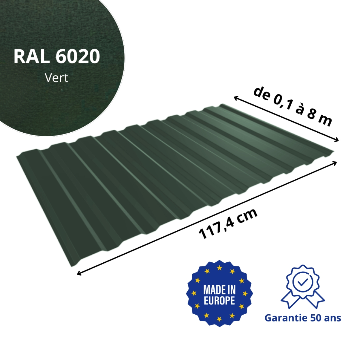 Tôle de bardage bac acier Medio Vert mat