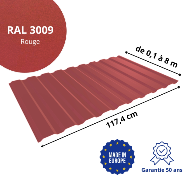 Tôle de bardage bac acier Medio Rouge mat - 2
